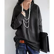 日本Antiqua|穿出自我風格|小臉神器|雙V領長袖針織衫|顯瘦鎖骨|俐落肩背|堆疊搭配 FREE 碳黑