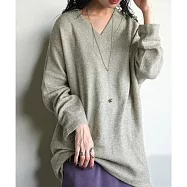 日本Antiqua|穿出自我風格|小臉神器|雙V領長袖針織衫|顯瘦鎖骨|俐落肩背|堆疊搭配 FREE 灰棕