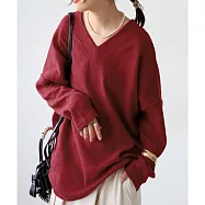 日本Antiqua|穿出自我風格|小臉神器|雙V領長袖針織衫|顯瘦鎖骨|俐落肩背|堆疊搭配 FREE 紅色