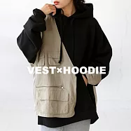 日本Antiqua|152-184穿出自我風格|不對稱帽T|長袖抓絨|機能有型|雙邊口袋|男女適穿 FREE 黑