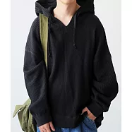 日本Antiqua|152-184穿出自我風格|寬鬆長袖|小臉V領帽T|蓬鬆帽子設計|雙邊口袋|堆疊搭配|男女適穿 FREE 黑