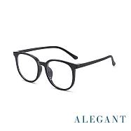 【ALEGANT】文藝風尚TR90輕量圓框親膚霧面鏡腳UV400濾藍光眼鏡 玄潤黑