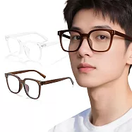 【ALEGANT】日系時尚百搭TR90輕量方框UV400濾藍光眼鏡 焙栗棕