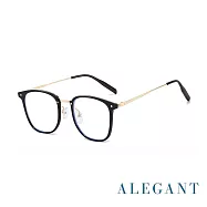 【ALEGANT】輕奢風格TR90輕量拼接方框金屬鏡腳UV400濾藍光眼鏡 柔金影