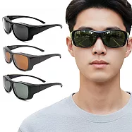 【ALEGANT】輕奢時尚透氣方框全罩式防滑彈力鏡腳寶麗來偏光墨鏡/外掛式UV400太陽眼鏡/包覆套鏡 峰岩黑