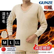【日本郡是Gunze】日本製 機能 高保暖 暖暖系列 吸濕發熱衣 輕柔裏起毛 羊毛長袖上衣 衛生衣(男) M
