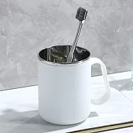 【COMET】500ml不銹鋼倒置瀝水漱口杯2入組(盥洗杯 漱口杯 帶手把漱口杯 不鏽鋼牙刷杯 旅行漱口杯/LS012) 白色2入