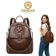 【ZENDAR】台灣總代理 限量1折 頂級超柔軟小牛皮後背包 安娜格系列 全新專櫃展示品(咖啡色)