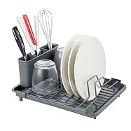 《tescoma》Compact集水盤+餐具碗盤瀝水架(岩灰24cm) | 餐具 碗盤收納架 流理臺架