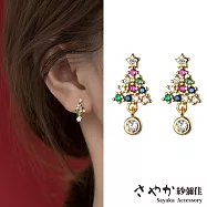 【Sayaka紗彌佳】925純銀閃耀冬日彩鑽聖誕樹造型耳環 -單一款式