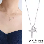 【Sayaka紗彌佳】925純銀永恆相隨雙十字架造型鑲鑽項鍊 -單一款式