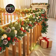 摩達客9尺/270cm刷白松果紅果裝飾樹藤條+優雅紅繽金電鍍球裝飾-免組裝/可彎曲調整_可掛門邊/窗邊/牆沿