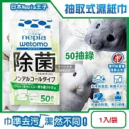 日本Nepia王子-wetomo多用途清潔大尺寸無香附蓋抽取式濕紙巾1入/袋(防止乾燥便利攜帶妮飄濕巾,隨身物件去污漬擦拭巾,辦公環境萬用除塵紙) 50抽綠