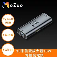 【魔宙】USB3.2 10米信號放大器15W 5Gbps 傳輸充電頭 A母轉C母 黑色