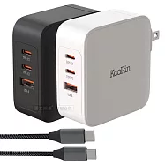 KooPin 100W 氮化鎵三孔充電器 PD+QC快充頭 支援筆電/手機/平板 附100W編織線 黑色