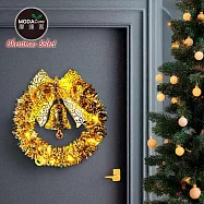 摩達客11吋璀璨金運系金蔥彎絲聖誕花圈+20燈LED暖白光燈串_本島免運費