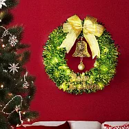 摩達客11吋時尚果綠系金蔥彎絲聖誕花圈+20燈LED暖白光燈串_本島免運費