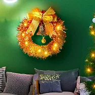 摩達客11吋優雅香檳玫金系金蔥彎絲聖誕花圈+20燈LED暖白光燈串_本島免運費