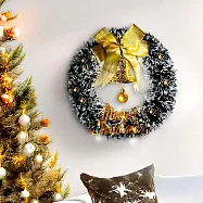 摩達客11吋風尚雅墨綠刷白系金蔥彎絲聖誕花圈+20燈LED暖白光燈串_本島免運費