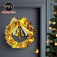 摩達客14吋璀璨金運系金蔥彎絲聖誕花圈+20燈LED暖白光燈串_本島免運費