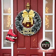 摩達客11吋風尚雅墨綠刷白系金蔥彎絲聖誕花圈_台灣工藝免組裝