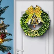 摩達客14吋時尚果綠系金蔥彎絲聖誕花圈_台灣工藝免組裝