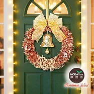 摩達客14吋優雅香檳玫金系金蔥彎絲聖誕花圈_台灣工藝免組裝