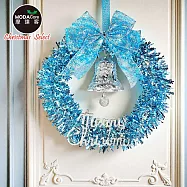 摩達客14吋夢幻土耳其藍系金蔥彎絲聖誕花圈_台灣工藝免組裝