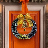 摩達客14吋風尚雅墨綠刷白系金蔥彎絲聖誕花圈_台灣工藝免組裝