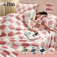【jbn】復古方格棉柔北極雪絨毯/萬用保暖空調毯-150x200cm- 薔薇粉