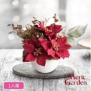 【Meric Garden】高仿真台灣手工限定銀雪聖誕紅小盆栽_ 1入/組