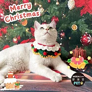 摩達客寵物-可愛萌寵聖誕裝扮_紅色球球雙層白綠黃編織領巾-兩種尺寸-耶誕派對裝扮_中小型貓狗適用 S