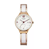 Roven Dino羅梵迪諾 心心相印時尚腕錶-玫瑰金X白X紅字