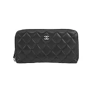 CHANEL CC Logo 小羊皮ㄇ形拉鍊長夾_展示品 (黑色)