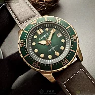 CITIZEN星辰精品錶,編號：CI00019,44mm圓形玫瑰金精鋼錶殼墨綠色錶盤真皮皮革咖啡色錶帶