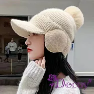 【Decoy】簡約暖心 毛球護耳加絨針織鴨舌帽/米色 米色