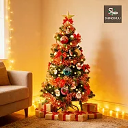 心可樂活-4尺120cm小美好PLUS套裝聖誕樹+熱情紅甜甜圈雪人彩繪木質片系飾品組+50燈LED燈串暖白光_USB電池盒兩用