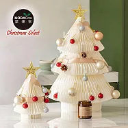 摩達客-十八紙環保折疊聖誕樹雙子裝飾套組_三款可選_含一大一小聖誕樹套組+含裝飾品 雙子組白色大號+白色小號