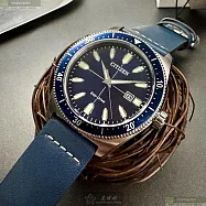 CITIZEN星辰精品錶,編號：CI00022,42mm圓形銀精鋼錶殼寶藍色錶盤真皮皮革寶藍錶帶