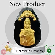 【Kuder Jewelry】黃金鑲天然和田墨玉媽祖賜福墜飾附珠寶鑑定書贈小金馬項鍊一條 55cm 黃金鑲天然和田墨玉媽祖