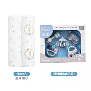 美國《Aden & Anais》經典多功能包巾2入+樂雅北歐風可消毒搖鈴禮盒(5入組) 溫兔知心