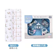 美國《Aden & Anais》經典多功能包巾2入+樂雅北歐風可消毒搖鈴禮盒(5入組) 鄉間小花