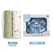 美國《Aden & Anais》經典多功能包巾2入+樂雅北歐風可消毒搖鈴禮盒(5入組) 彩墨田野