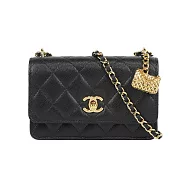 CHANEL 金色CC Logo 及口蓋包吊墜迷你風琴包_展示品 (黑色)