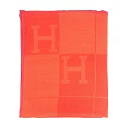 HERMES H Logo 喀什米爾羊毛寬版長披肩/圍巾_展示品 (橘色)