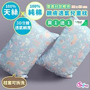 《Embrace英柏絲》買一送一 100%天絲x純棉 加大兒童水洗枕38x55cm 3D透氣枕芯 幼稚園午睡枕 告別滿頭汗 布套可拆洗 媽媽社團推薦 天絲純棉大童枕-毛絨絨湯屋