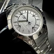 MASERATI瑪莎拉蒂精品錶,編號：R8853103001,44mm圓形銀精鋼錶殼白色錶盤精鋼銀色錶帶