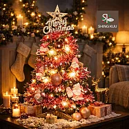 心可樂活-2尺60cm小美好套裝聖誕樹+2號夢幻粉紅聖誕老人彩繪木片飾品組+LED暖白光20燈雪花燈串