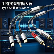 Type-c蘋果3.5mm三合一轉2RCA蓮花頭音訊線轉音響箱擴大器轉接線