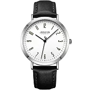 JULIUS 聚利時 最初計時 皮革經典文青腕錶 JA-1017(九色/37.5mm) 黑X銀